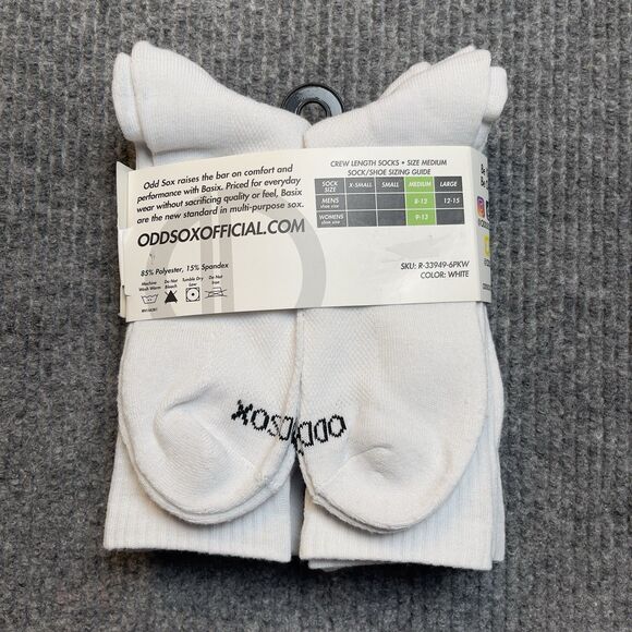 Basix by Odd Socks 6 Pairs Pack Socks - Men Size 8-12 (M) Crew White - NEW - Picture 4 of 5
